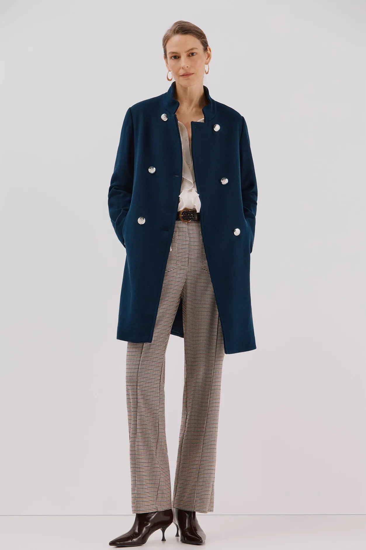 Cortefiel Abrigo doble cruce botón dorado Azul marino Discount