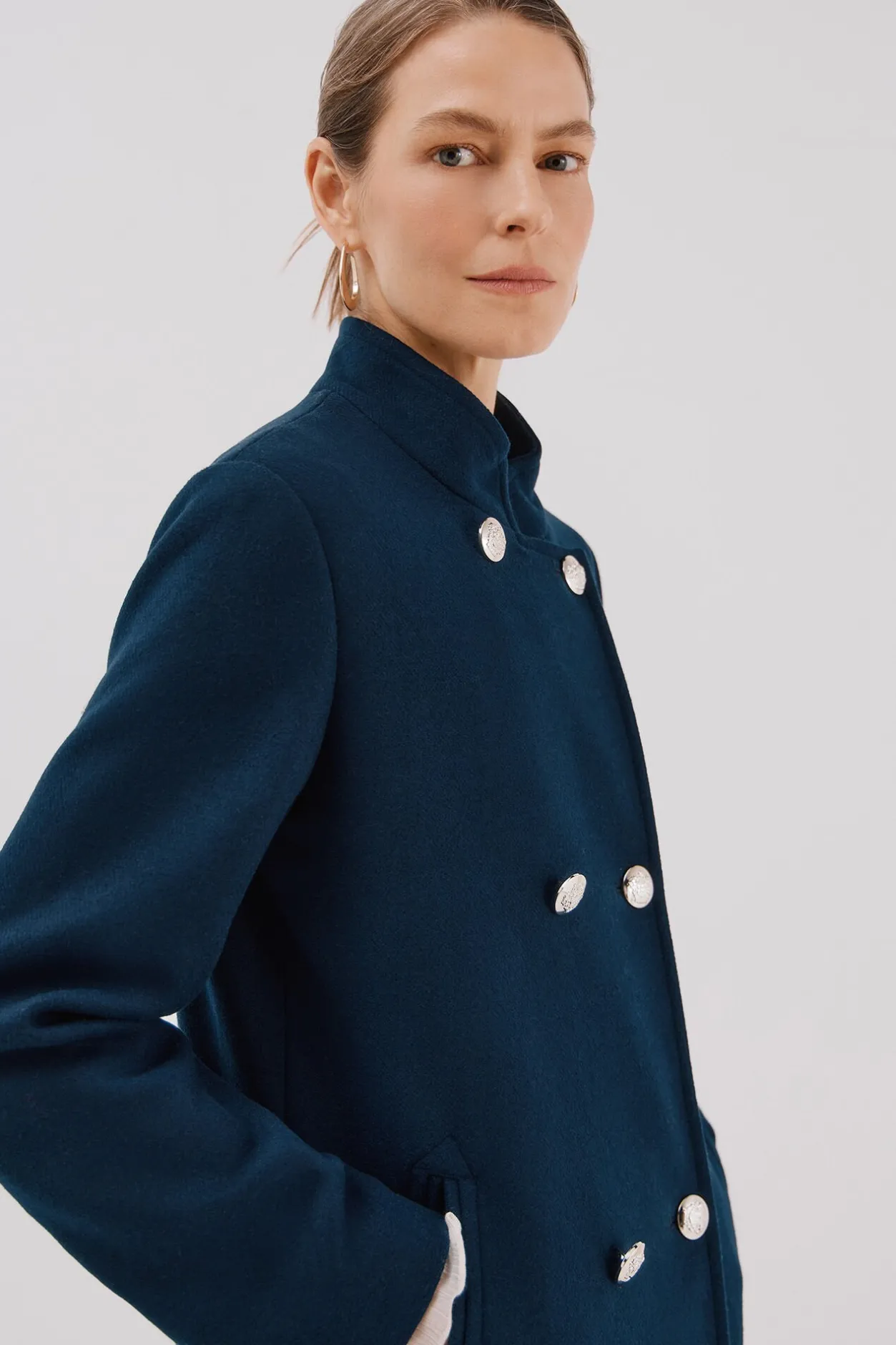 Cortefiel Abrigo doble cruce botón dorado Azul marino Discount