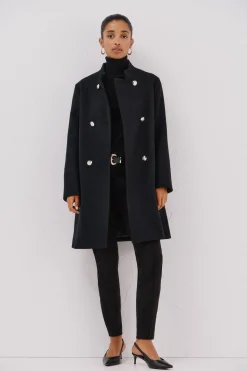 Cortefiel Abrigo doble cruce botón dorado Negro