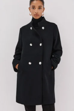 Cortefiel Abrigo doble cruce botón dorado Negro