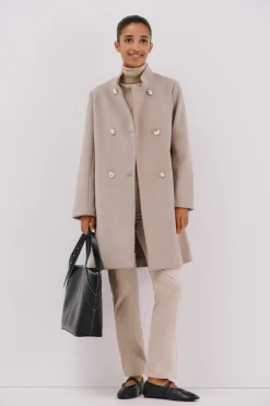 Cortefiel Abrigo doble cruce botón dorado Beige Outlet