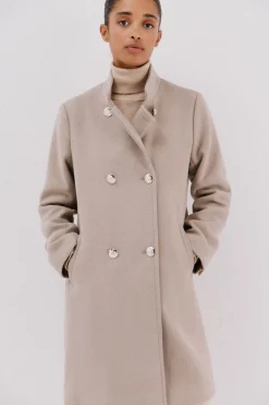 Cortefiel Abrigo doble cruce botón dorado Beige Outlet