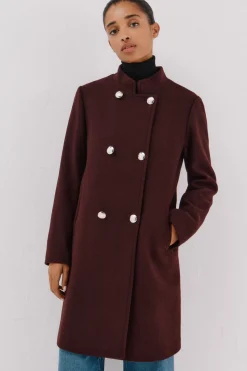 Cortefiel Abrigo doble cruce botón dorado Vino New