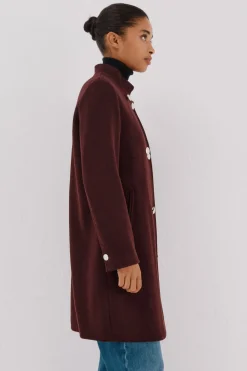 Cortefiel Abrigo doble cruce botón dorado Vino New