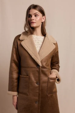 Slowlove Abrigo efecto doble faz largo Beige Best