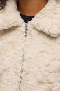 Vila Abrigo efecto pelo con cremallera Beige New