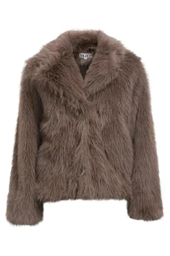 Object Abrigo efecto pelo con solapas Gris oscuro Discount