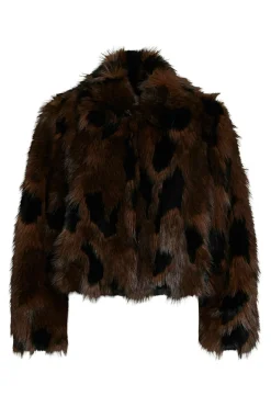 Vila Abrigo efecto pelo con solapas Marr&oacute;n oscuro Online