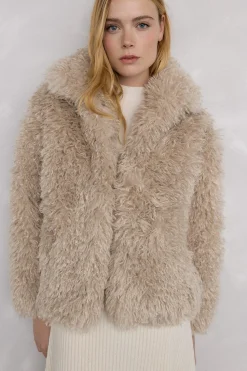 Pedro del Hierro Abrigo efecto pelo rizado Beige New