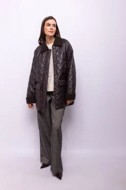 Object Abrigo efecto piel acolchado Marr&oacute;n oscuro Best