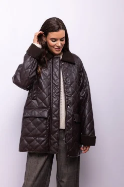 Object Abrigo efecto piel acolchado Marr&oacute;n oscuro Best