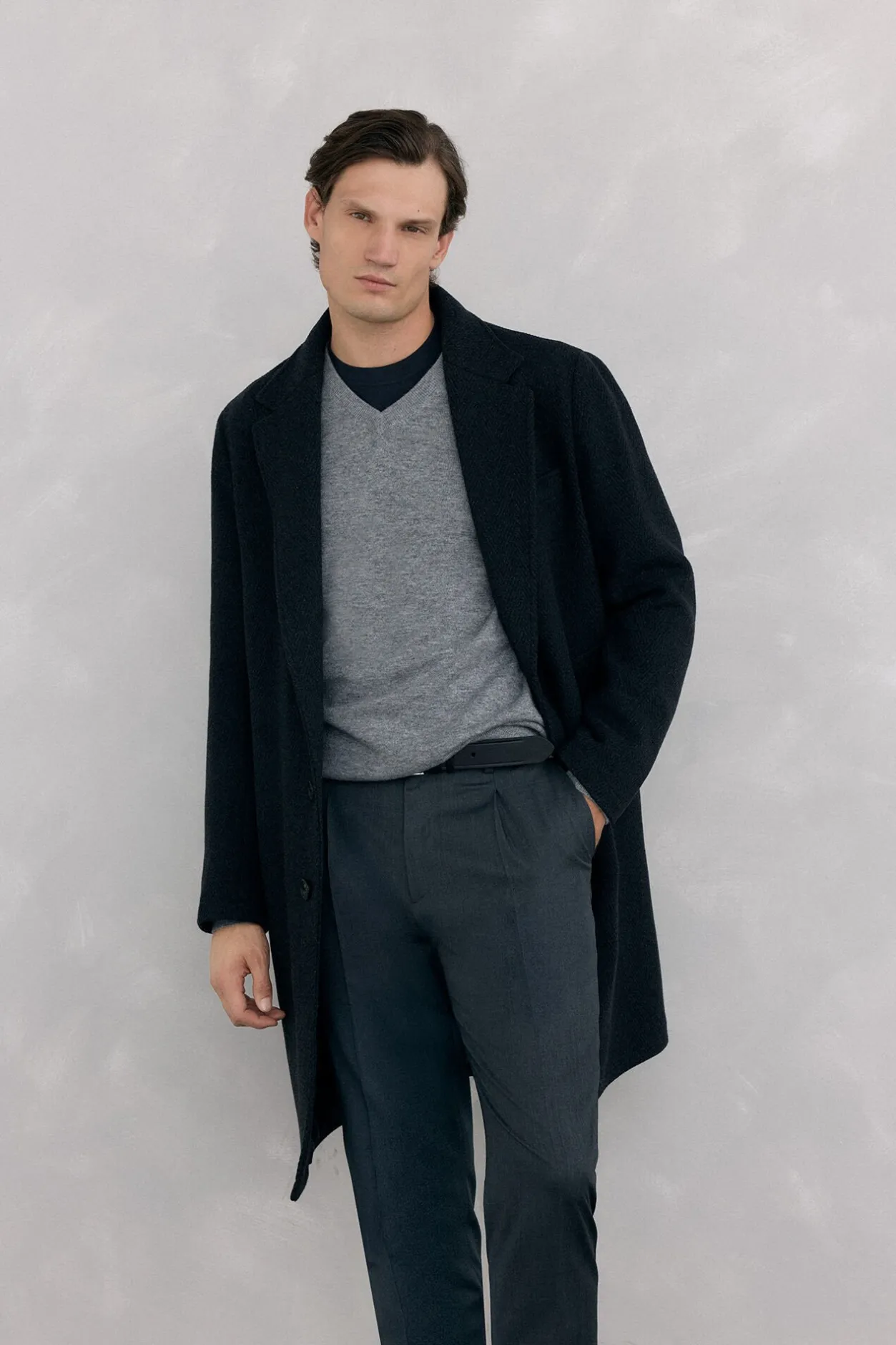 Pedro del Hierro Abrigo espiga vistas desmontables Gris Discount