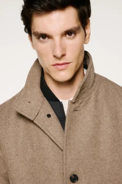 Selected Abrigo lana cuello chimenea Gris Outlet