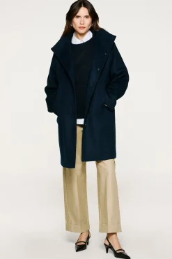 Selected Abrigo lana cuello chimenea. Azul marino Clearance