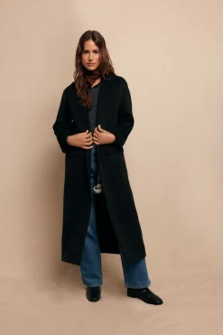 Slowlove Abrigo largo con cuello esmoquín Negro Outlet