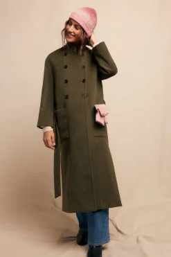Slowlove Abrigo largo con doble botonadura Kaki