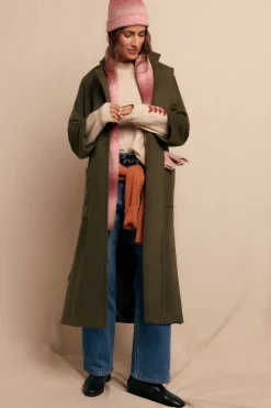 Slowlove Abrigo largo con doble botonadura Kaki