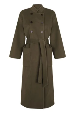 Slowlove Abrigo largo con doble botonadura Kaki