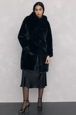 Pedro del Hierro Abrigo largo de efecto pelo Negro Sale