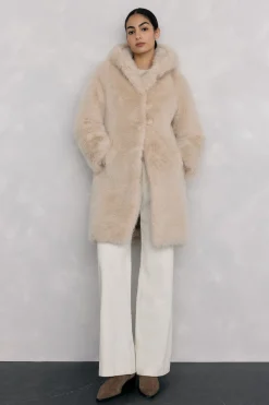 Pedro del Hierro Abrigo largo de efecto pelo Beige Sale