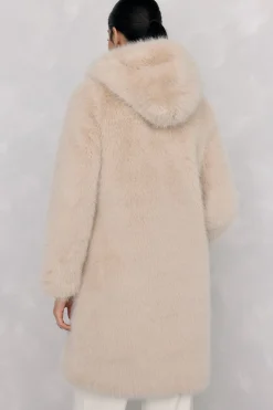 Pedro del Hierro Abrigo largo de efecto pelo Beige Sale