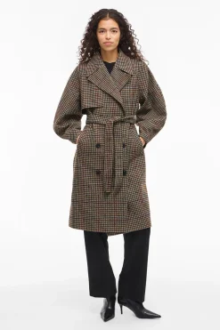 Vila Abrigo largo de lana con cuadros Marrón Outlet