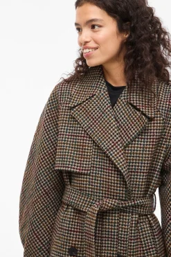 Vila Abrigo largo de lana con cuadros Marr&oacute;n Outlet