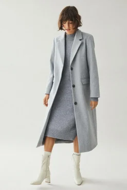 Vila Abrigo largo de paño con solapas Gris Online