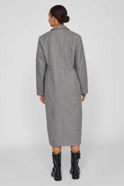 Vila Abrigo largo de paño con solapas Gris Online
