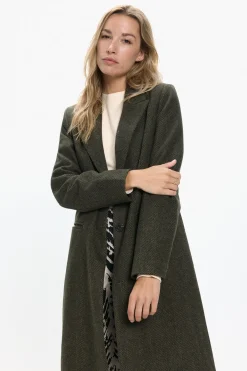 Vero Moda Abrigo largo de paño y espiga Marr&oacute;n New