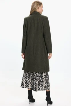 Vero Moda Abrigo largo de paño y espiga Marr&oacute;n New