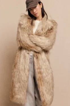 Slowlove Abrigo largo efecto pelo Beige Discount