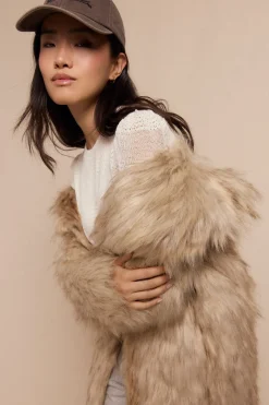 Slowlove Abrigo largo efecto pelo Beige Discount