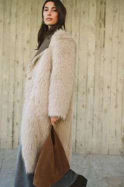 Cortefiel Abrigo largo efecto pelo reversible Marr&oacute;n oscuro Best