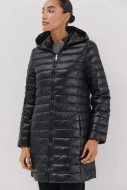 Cortefiel Abrigo largo plumas Negro Online