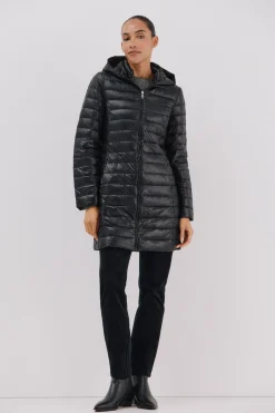 Cortefiel Abrigo largo plumas Negro Online