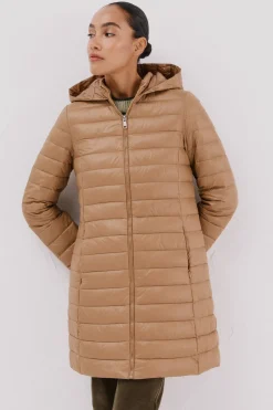 Cortefiel Abrigo largo plumas Beige New