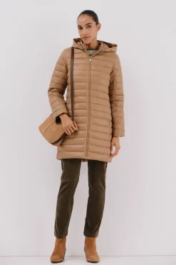 Cortefiel Abrigo largo plumas Beige New