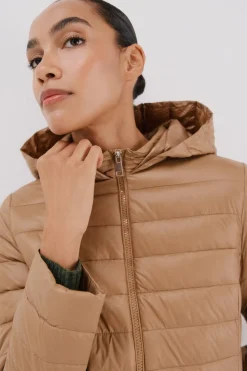 Cortefiel Abrigo largo plumas Beige New