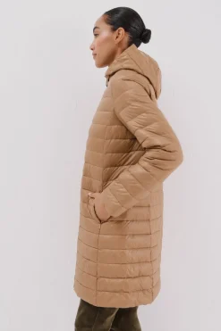 Cortefiel Abrigo largo plumas Beige New