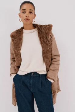 Cortefiel Abrigo largo reversible efecto pelo Beige Sale