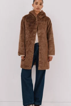 Cortefiel Abrigo largo reversible efecto pelo Beige Sale