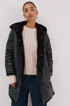 Cortefiel Abrigo largo reversible efecto pelo Negro Hot