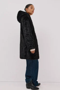 Cortefiel Abrigo largo reversible efecto pelo Negro Hot