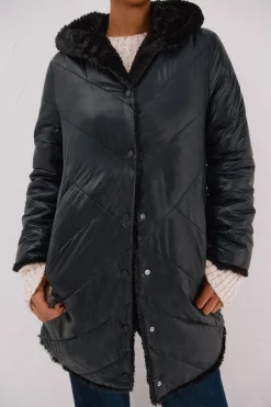 Cortefiel Abrigo largo reversible efecto pelo Negro Hot