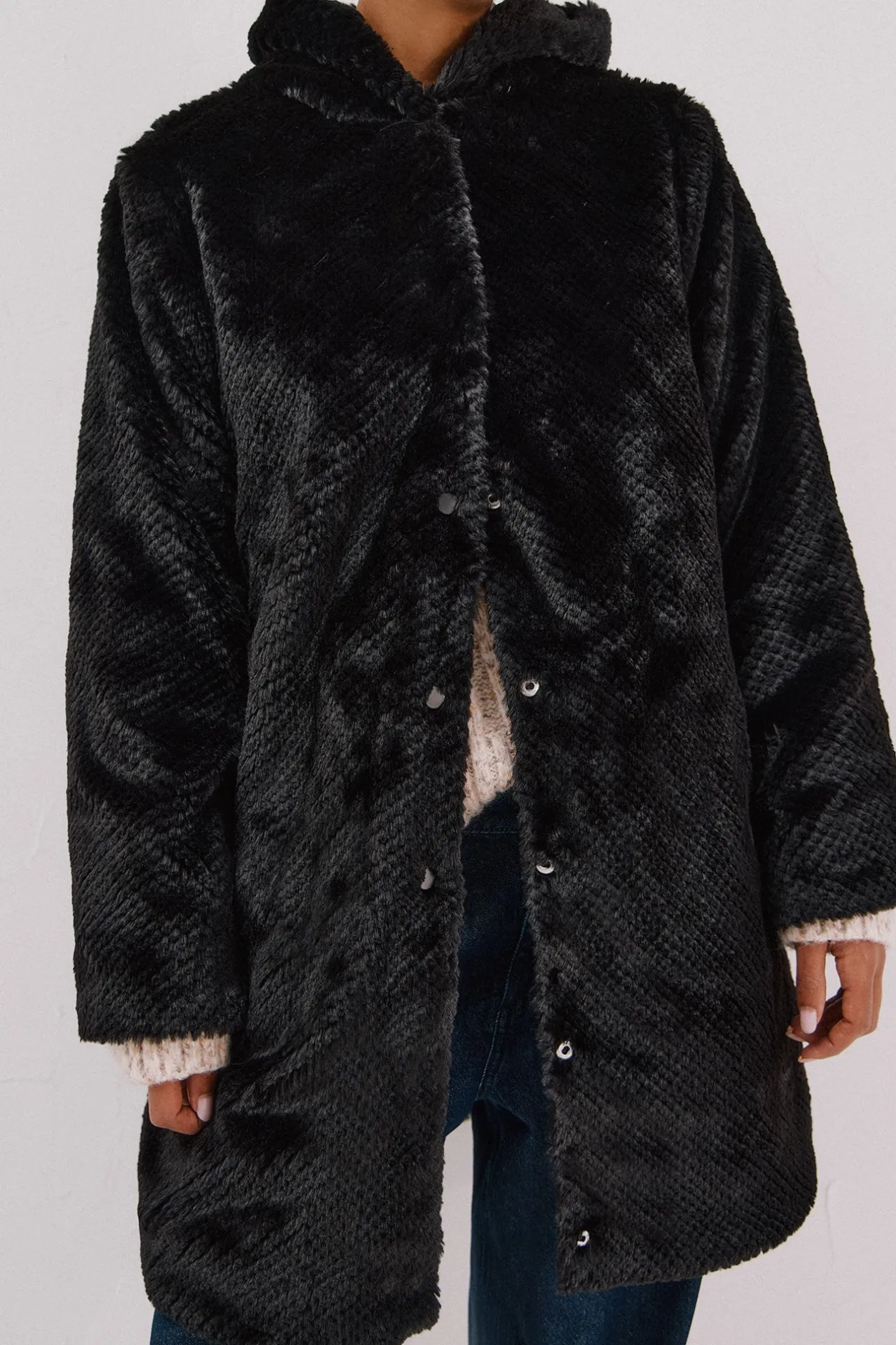 Cortefiel Abrigo largo reversible efecto pelo Negro Hot