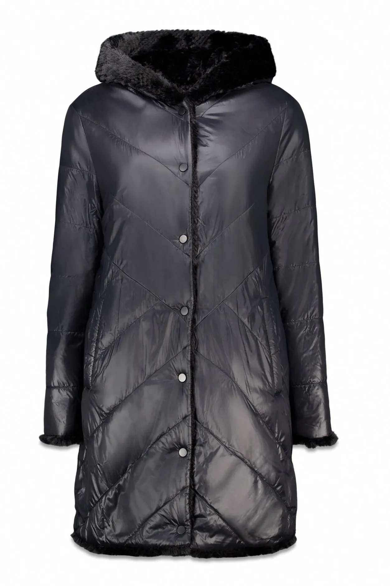 Cortefiel Abrigo largo reversible efecto pelo Negro Hot