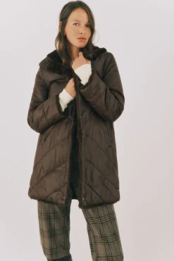 Cortefiel Abrigo largo reversible efecto pelo Marr&oacute;n oscuro Clearance