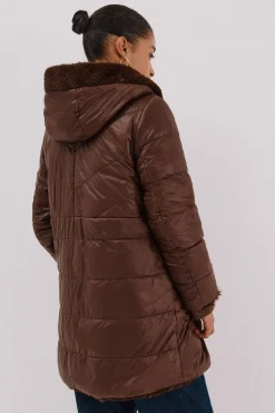 Cortefiel Abrigo largo reversible efecto pelo Marr&oacute;n oscuro Clearance