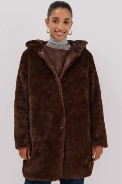 Cortefiel Abrigo largo reversible efecto pelo Marr&oacute;n oscuro Clearance